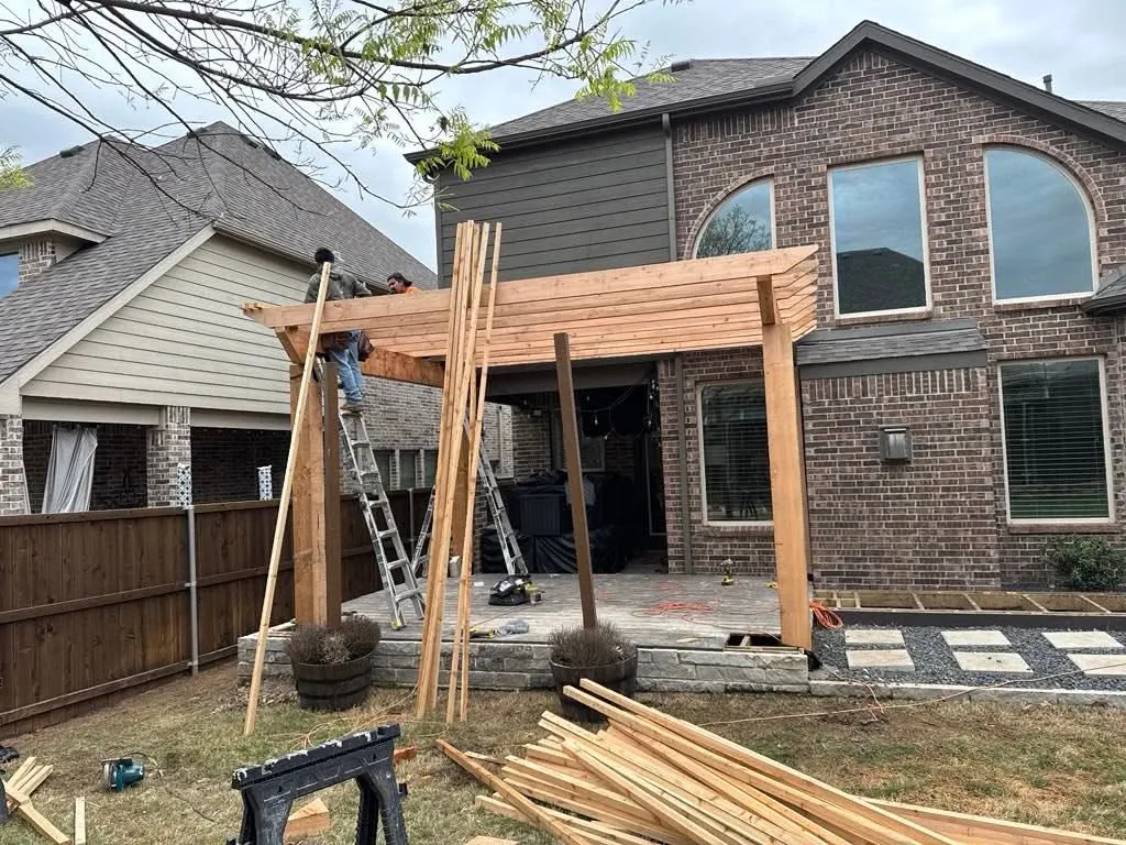 Cedar pergola under construction by RGS General Contracting
